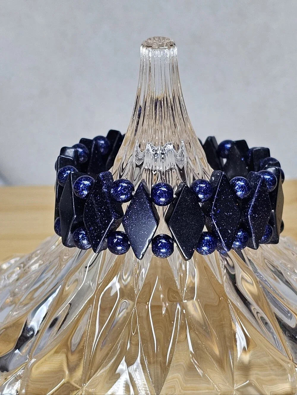 Midnight-Blue Goldstone Sparkling Gemstone Stretch Bracelet Vintage